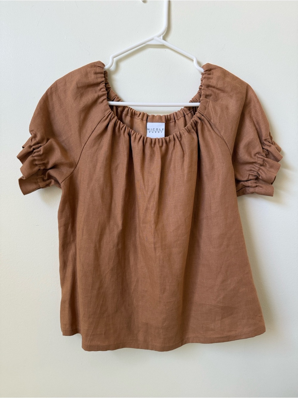 Nicole Purdy linen elastic off shoulder top slow fashion small shop
